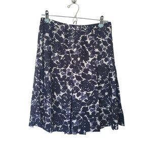 J. CREW Pleated Floral Print Silk Skirt Black Blue Size 4